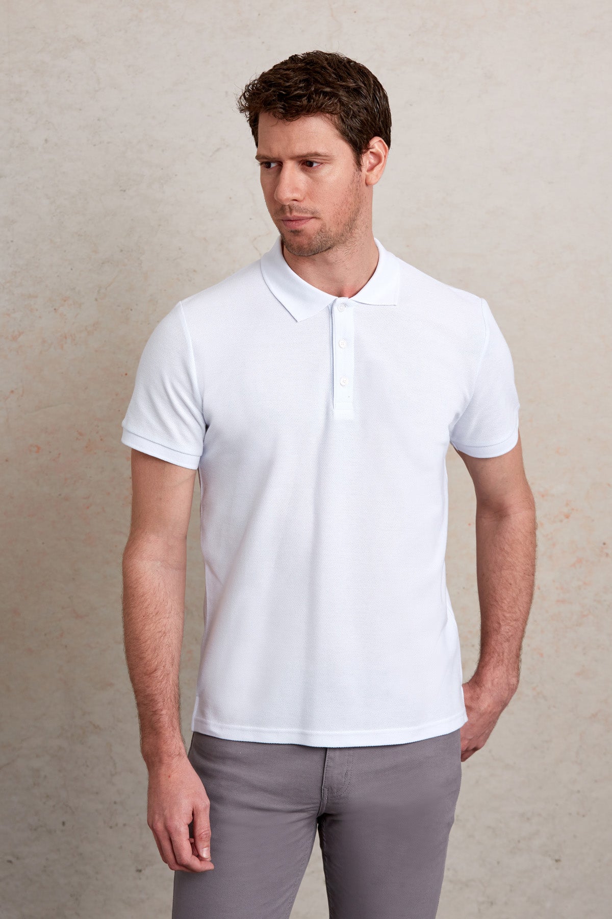 Regular Fit Basic 100% Cotton White Polo T-Shirt - MIB