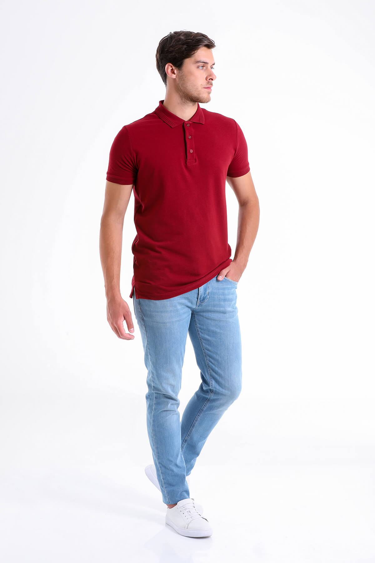 Regular Fit Basic Cotton Burgundy Polo T-Shirt - MIB