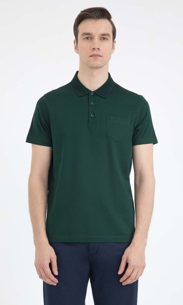 Regular Fit Basic Cotton Polo T-shirt Green - MIB