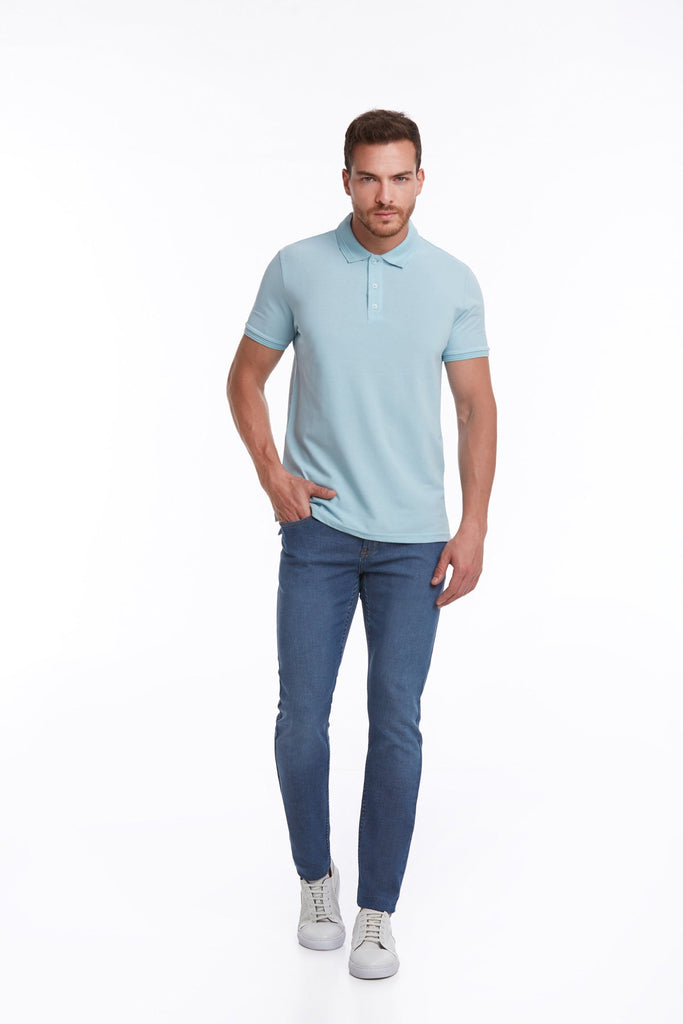 Regular Fit Basic Cotton Polo T-shirt Light. Blue - MIB