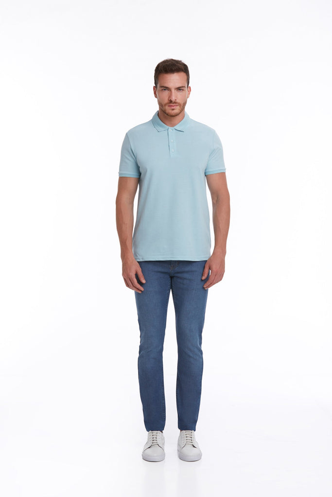 Regular Fit Basic Cotton Polo T-shirt Light. Blue - MIB