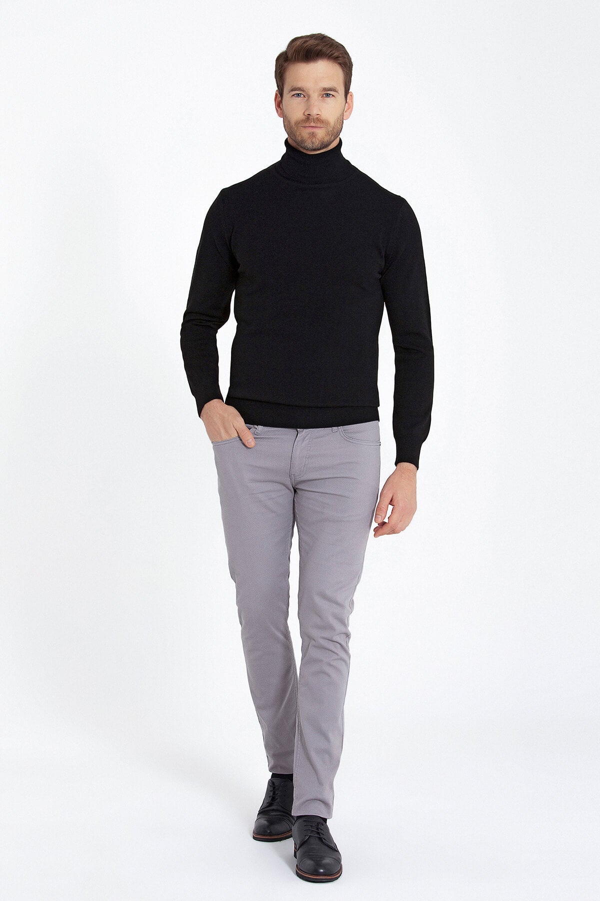 Regular Fit Basic Plain Black Turtleneck Sweater - SAYKI