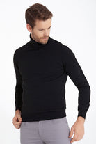 Regular Fit Basic Plain Black Turtleneck Sweater - SAYKI