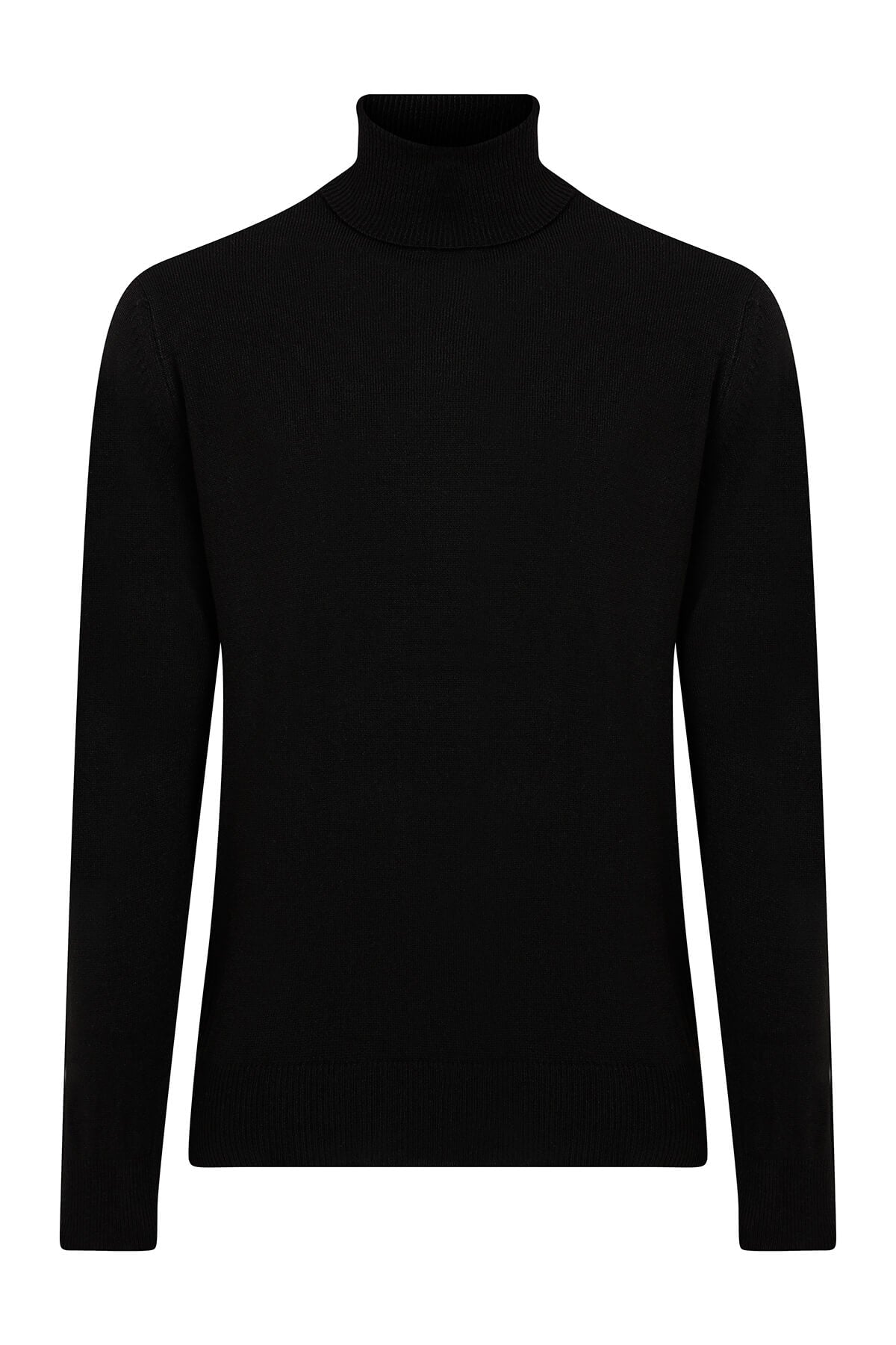 Regular Fit Basic Plain Black Turtleneck Sweater - SAYKI