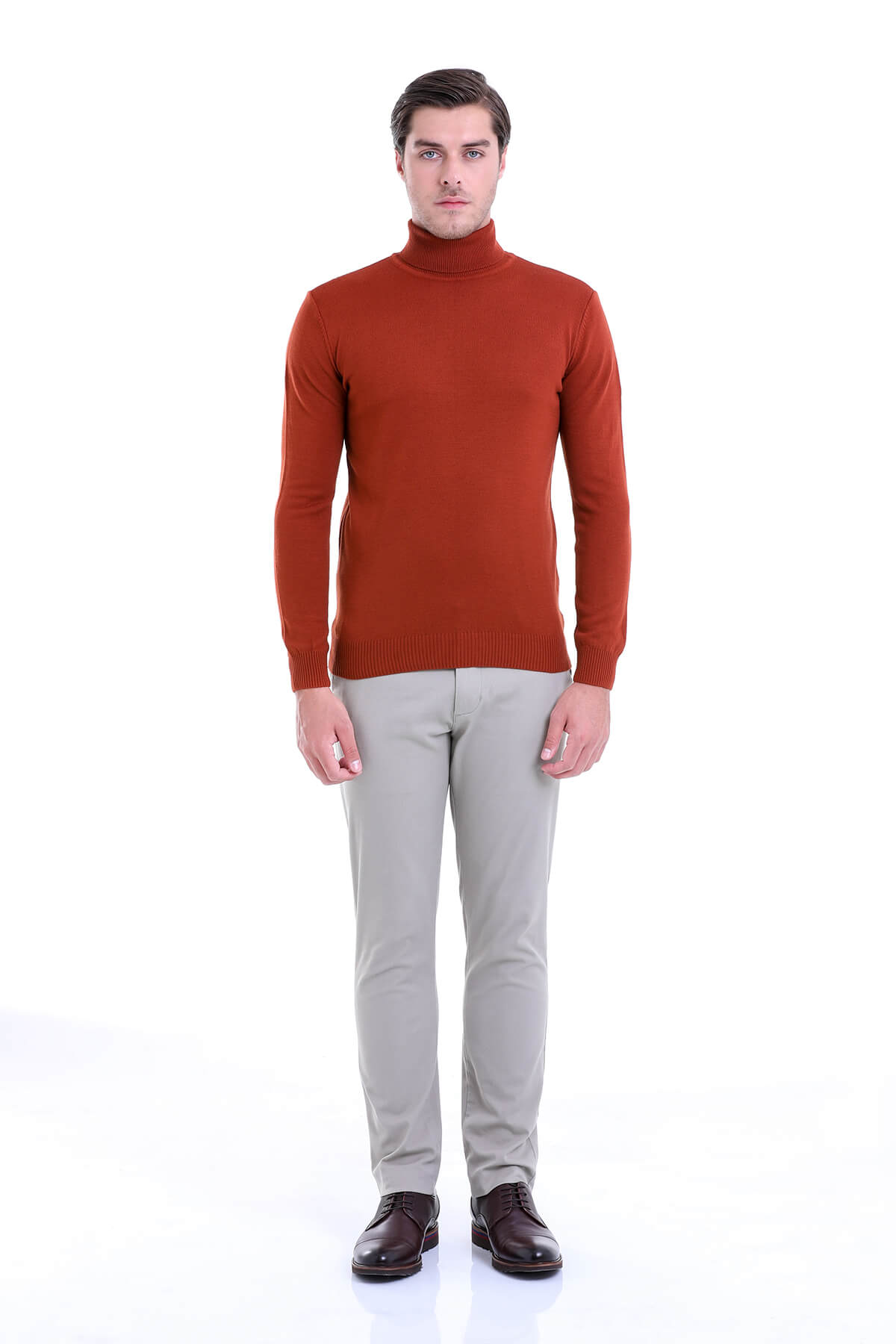 Regular Fit Basic Plain Brick Turtleneck Sweater - SAYKI