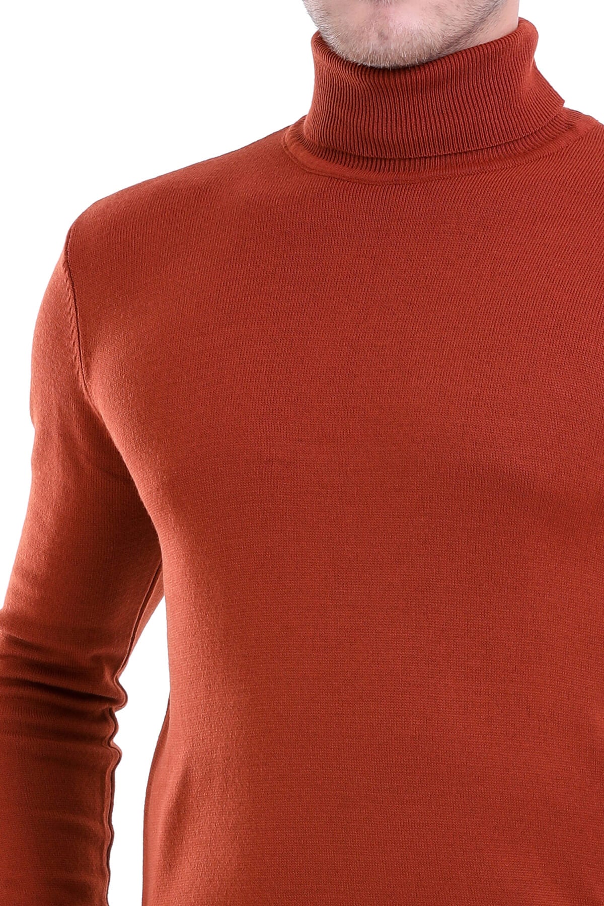 Regular Fit Basic Plain Brick Turtleneck Sweater - SAYKI