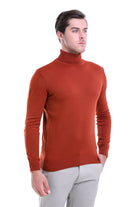 Regular Fit Basic Plain Brick Turtleneck Sweater - SAYKI