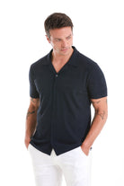 Regular Fit Basic Plain Cotton Blend Navy Polo T-Shirt - MIB