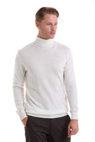 Regular Fit Basic Plain Ecru Turtleneck Sweater - SAYKI