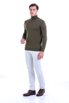 Regular Fit Basic Plain Khaki Turtleneck Sweater - SAYKI