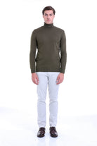 Regular Fit Basic Plain Khaki Turtleneck Sweater - SAYKI