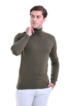 Regular Fit Basic Plain Khaki Turtleneck Sweater - SAYKI