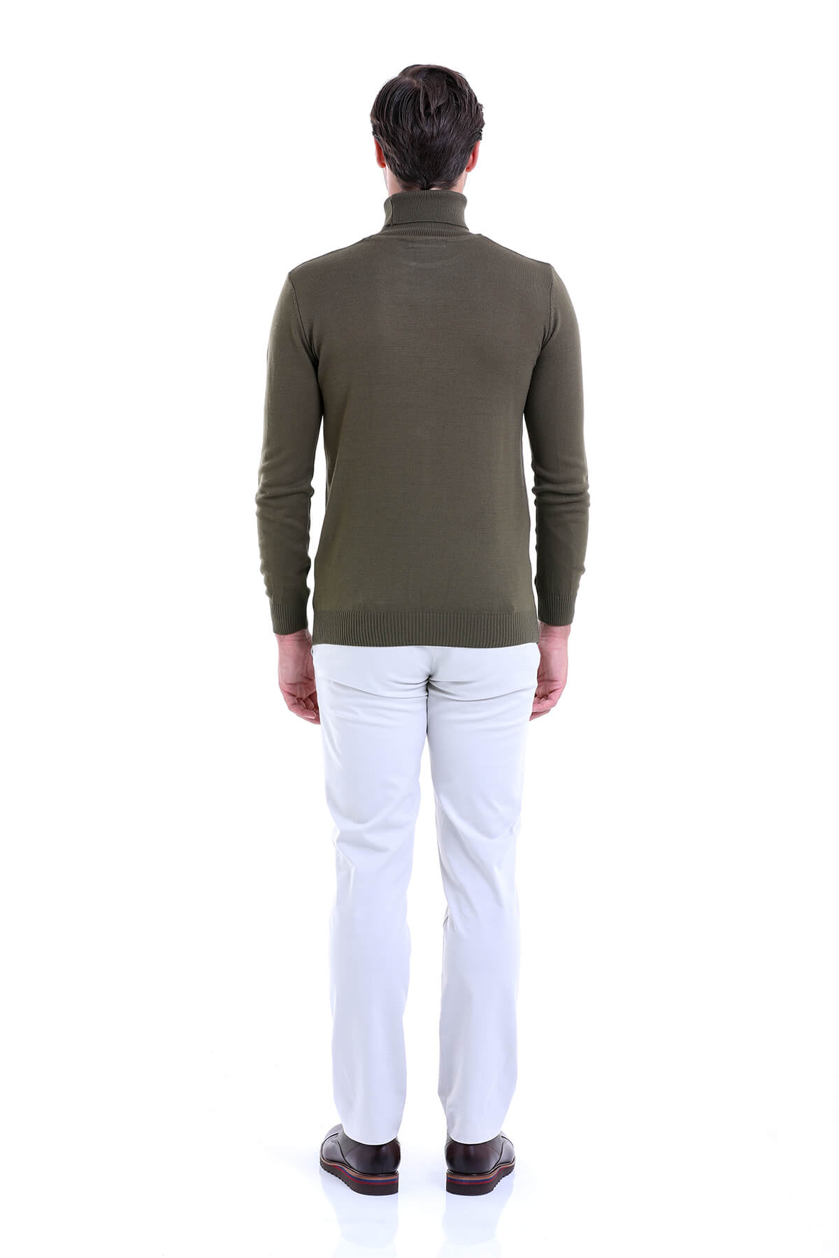 Regular Fit Basic Plain Khaki Turtleneck Sweater - SAYKI