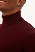 Regular Fit Basic Plain Light Burgundy Turtleneck Sweater