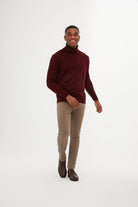 Regular Fit Basic Plain Light Burgundy Turtleneck Sweater