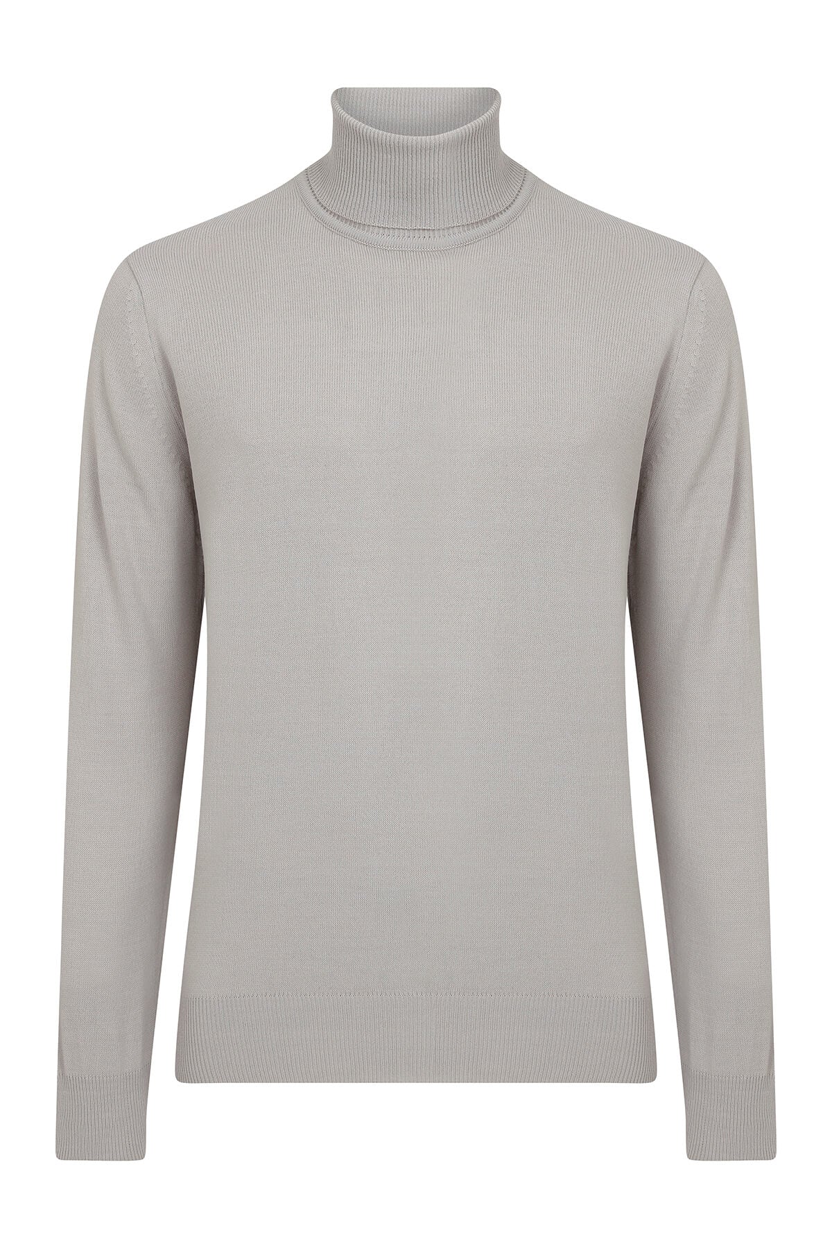 Regular Fit Basic Plain Light Gray Turtleneck Sweater