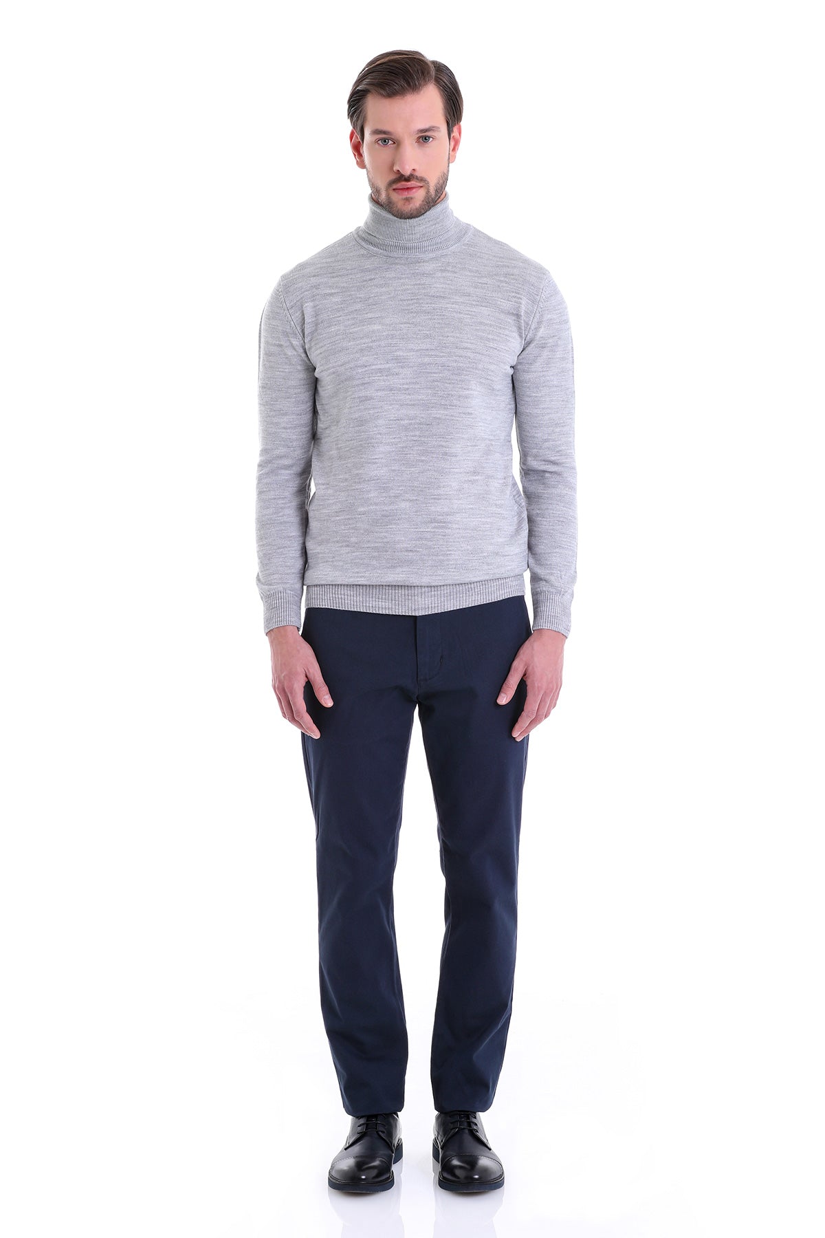 Regular Fit Basic Plain Light Gray Turtleneck Sweater