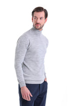 Regular Fit Basic Plain Light Gray Turtleneck Sweater