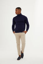 Regular Fit Basic Plain Light Navy Turtleneck Sweater