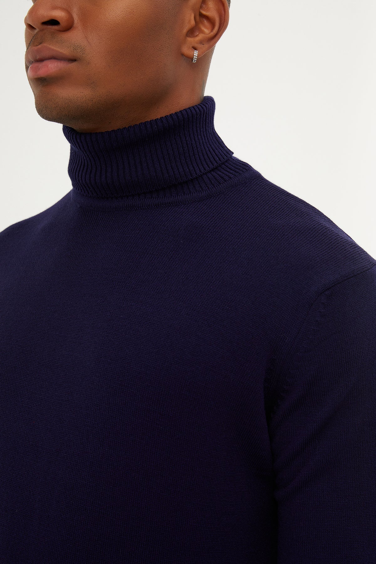 Regular Fit Basic Plain Light Navy Turtleneck Sweater