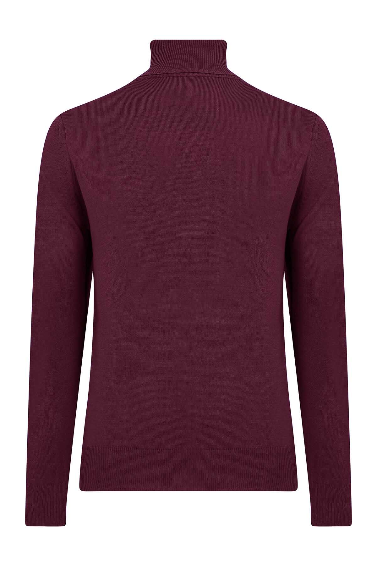 Regular Fit Basic Plain Plum Turtleneck Sweater - SAYKI