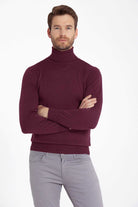 Regular Fit Basic Plain Plum Turtleneck Sweater - SAYKI