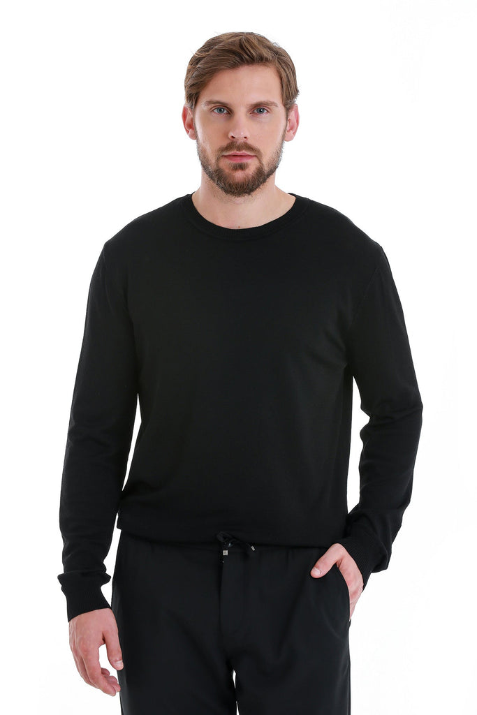 Regular Fit Basic / Plain Polyamide Crewneck Sweater Black