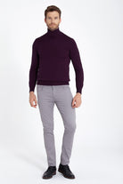 Regular Fit Basic Plain Purple Turtleneck Sweater - SAYKI