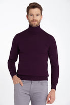 Regular Fit Basic Plain Purple Turtleneck Sweater - SAYKI