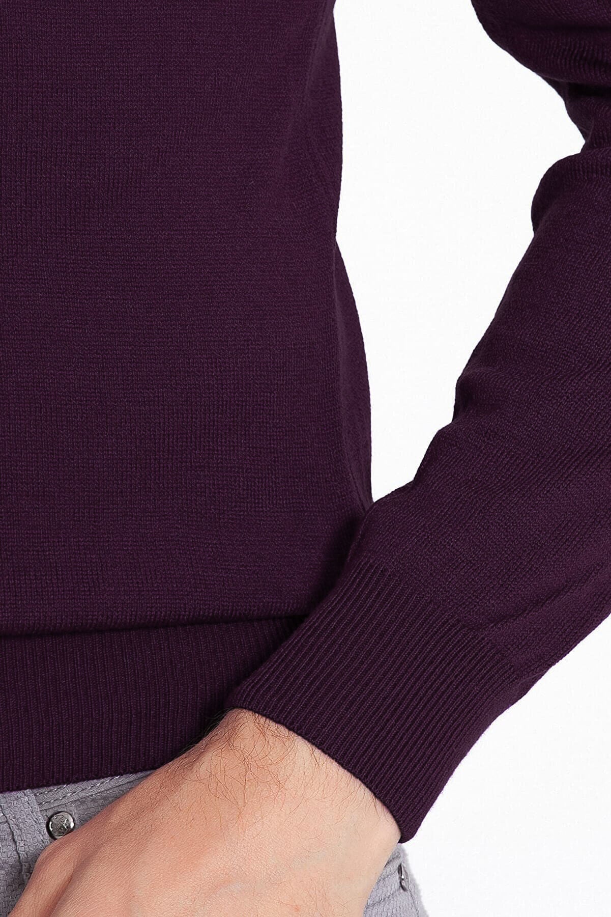 Regular Fit Basic Plain Purple Turtleneck Sweater - SAYKI