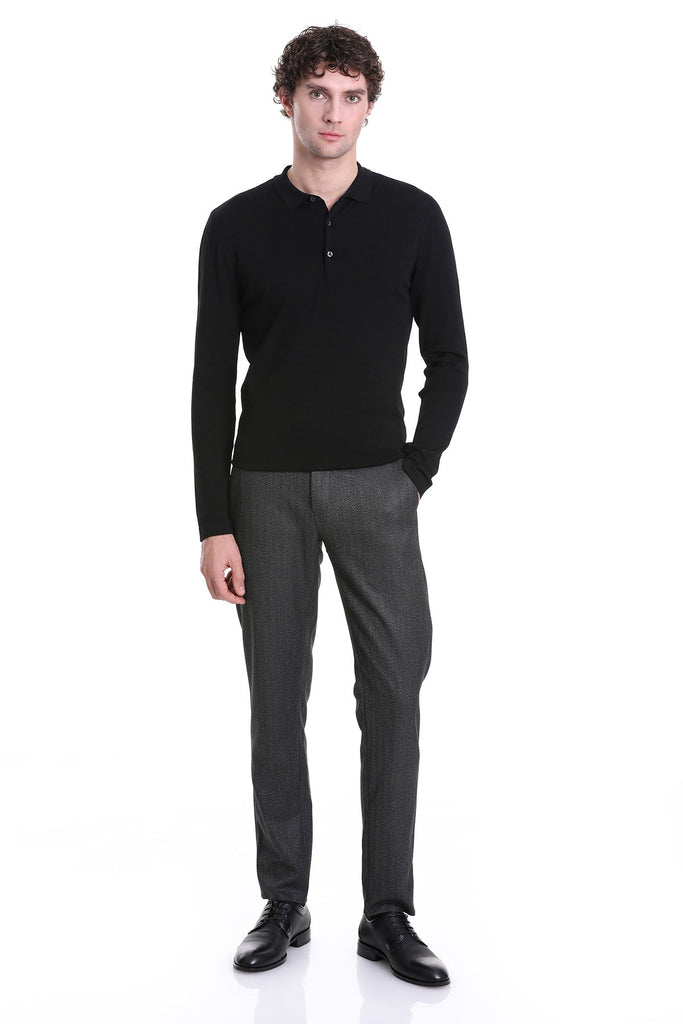 Regular Fit Basic / Plain Wool & Acyrlic Polo Sweater Black