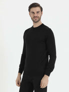 Regular Fit Basic Plain Wool Blend Black Crewneck Sweater