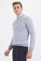 Regular Fit Basic Plain Wool Blend Black Crewneck Sweater