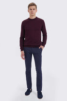 Regular Fit Basic Wool Blend Burgundy Crewneck Sweater