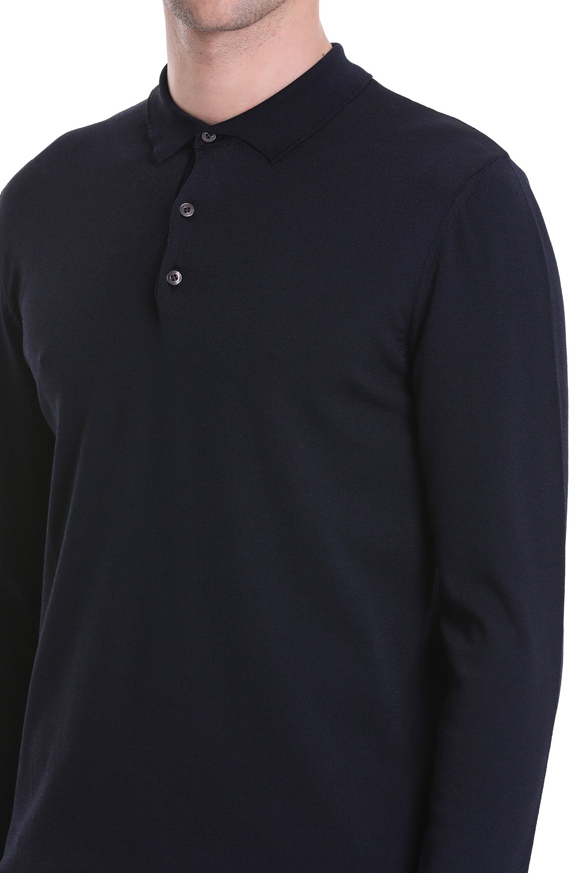 Regular Fit Basic Wool Blend Navy Polo Sweater - MIB