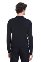 Regular Fit Basic Wool Blend Navy Polo Sweater - MIB