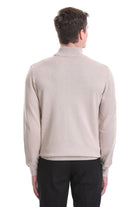 Regular Fit Beige Cotton Blend Mock Neck Sweater - SAYKI