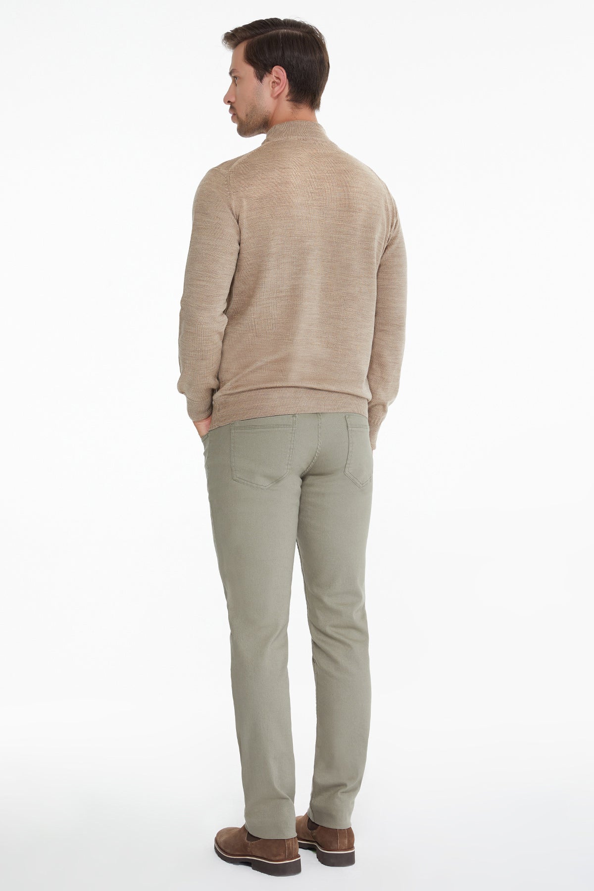 Regular Fit Beige Mock Neck Sweater - MIB