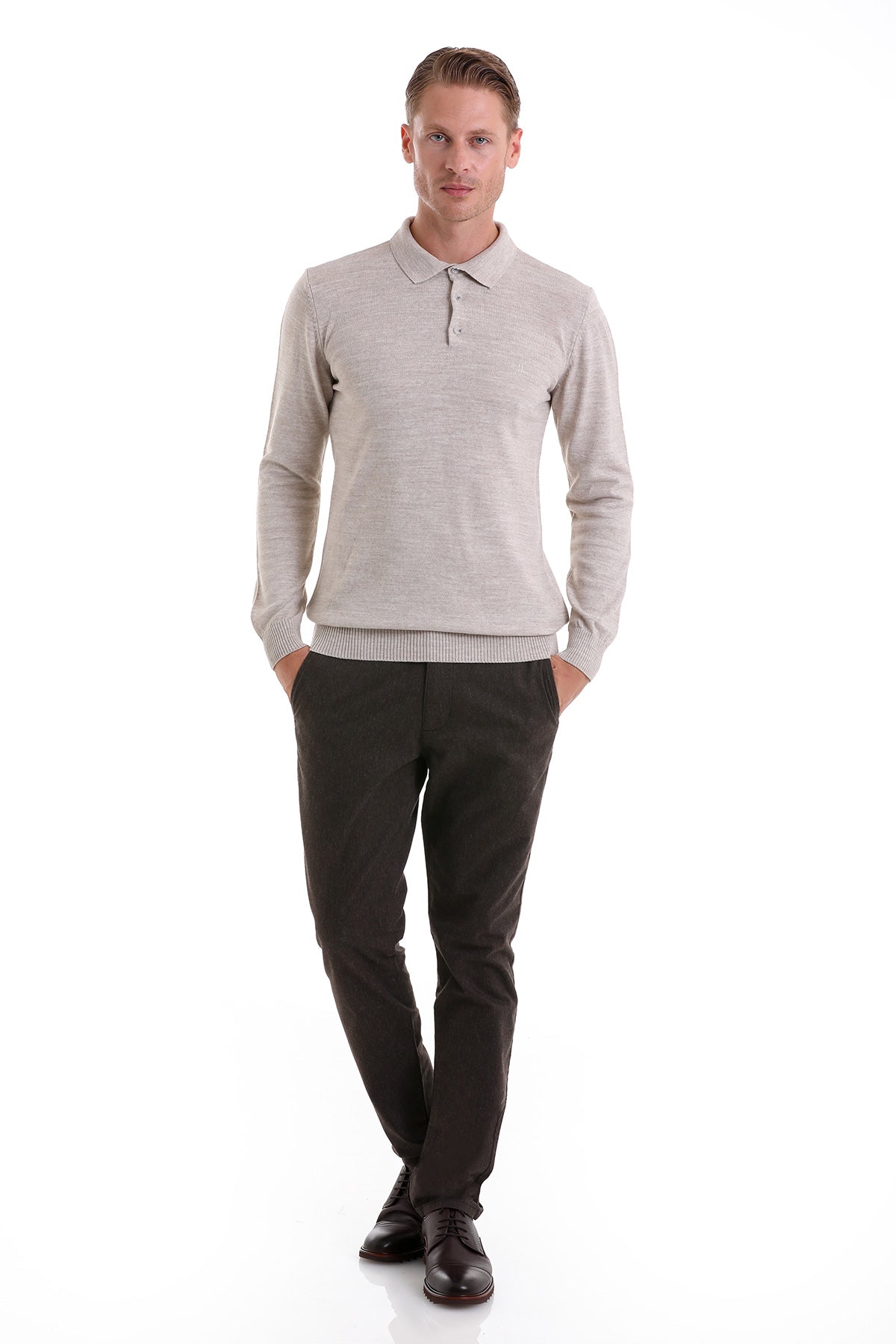 Regular Fit Beige Polo Sweater - MIB