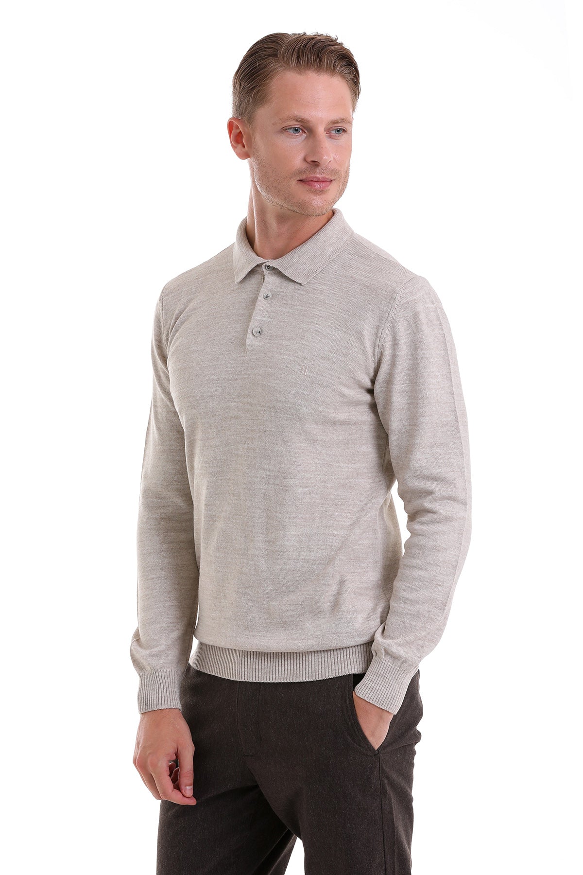 Regular Fit Beige Polo Sweater - MIB