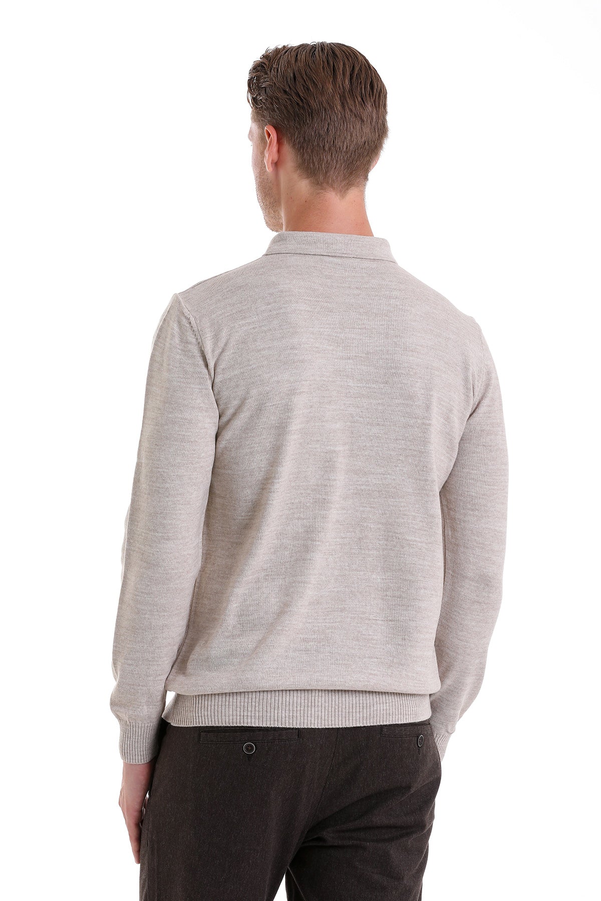 Regular Fit Beige Polo Sweater - MIB