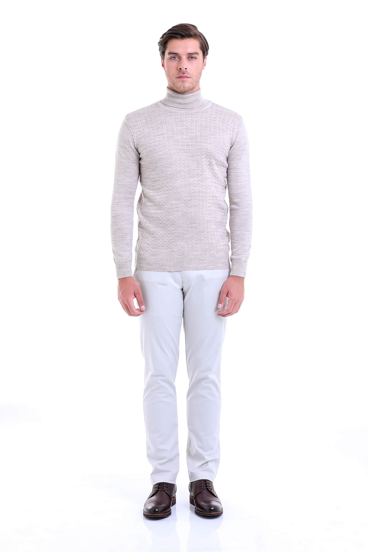 Regular Fit Beige Turtleneck Sweater - MIB