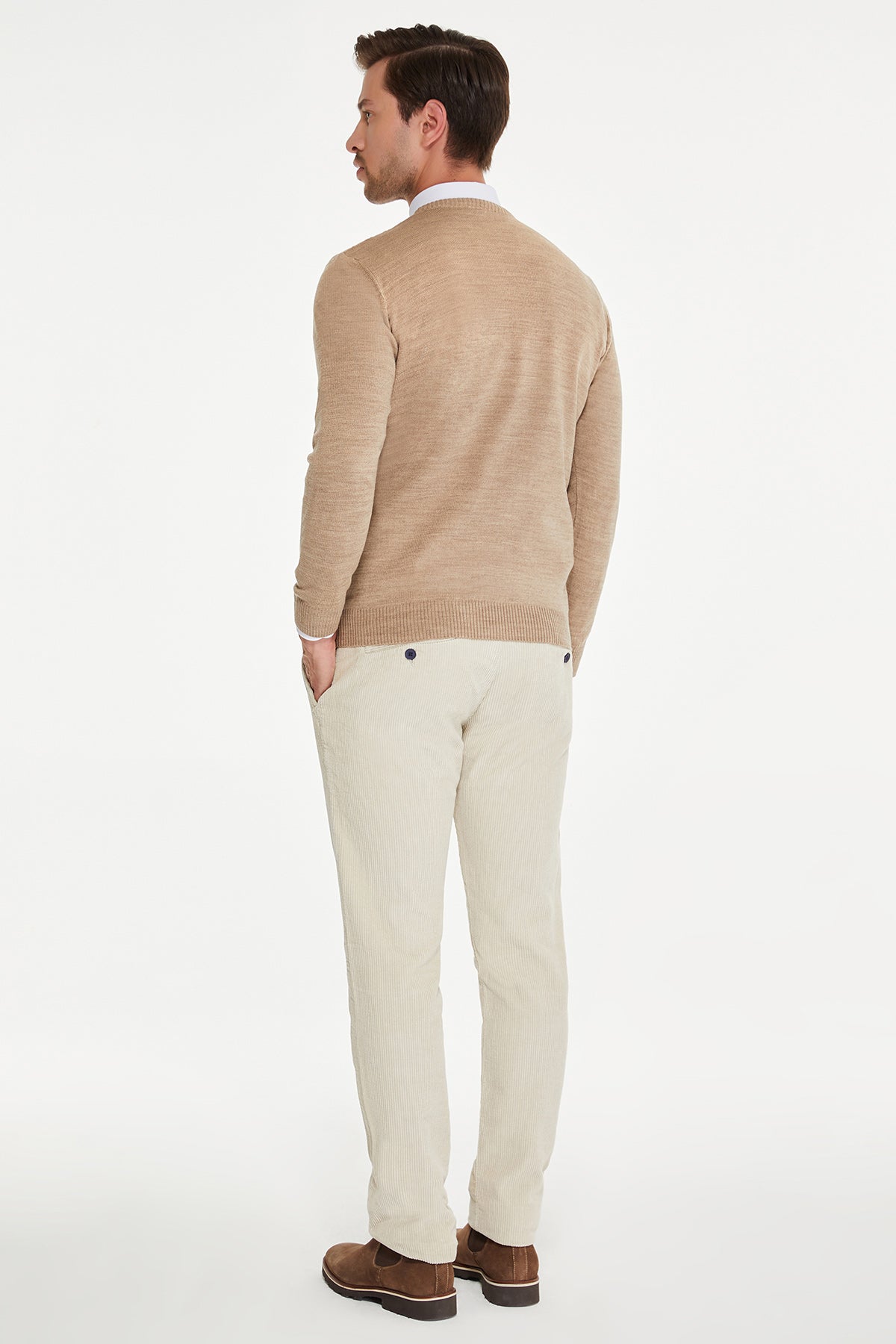 Regular Fit Beige V-Neck Sweater - MIB