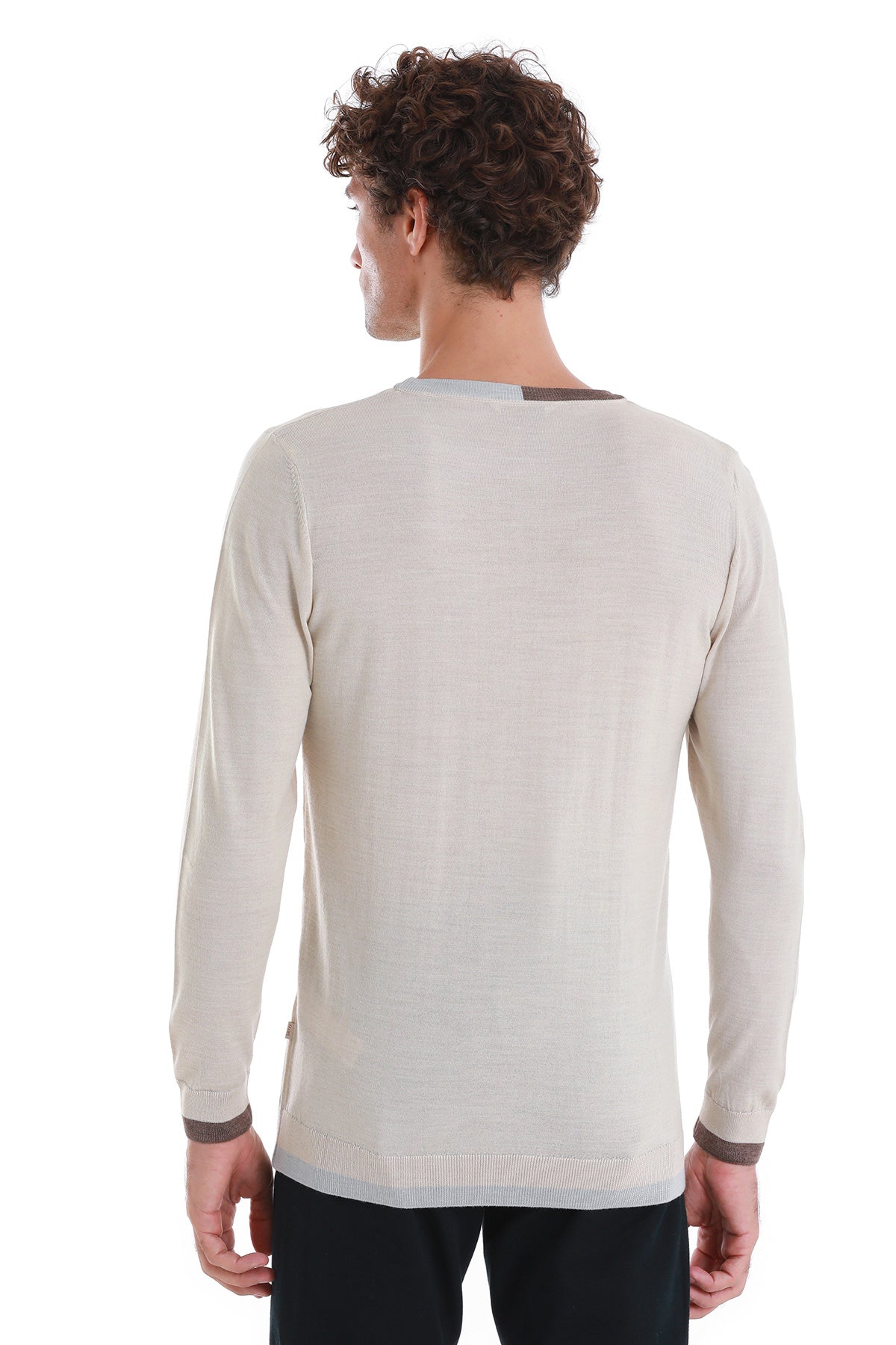 Regular Fit Beige Wool Blend Crewneck Sweater - MIB