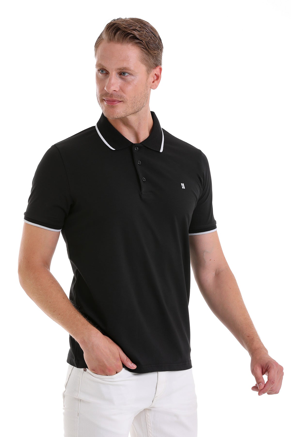 Regular Fit Black Basic 100% Cotton Polo T-Shirt - MIB