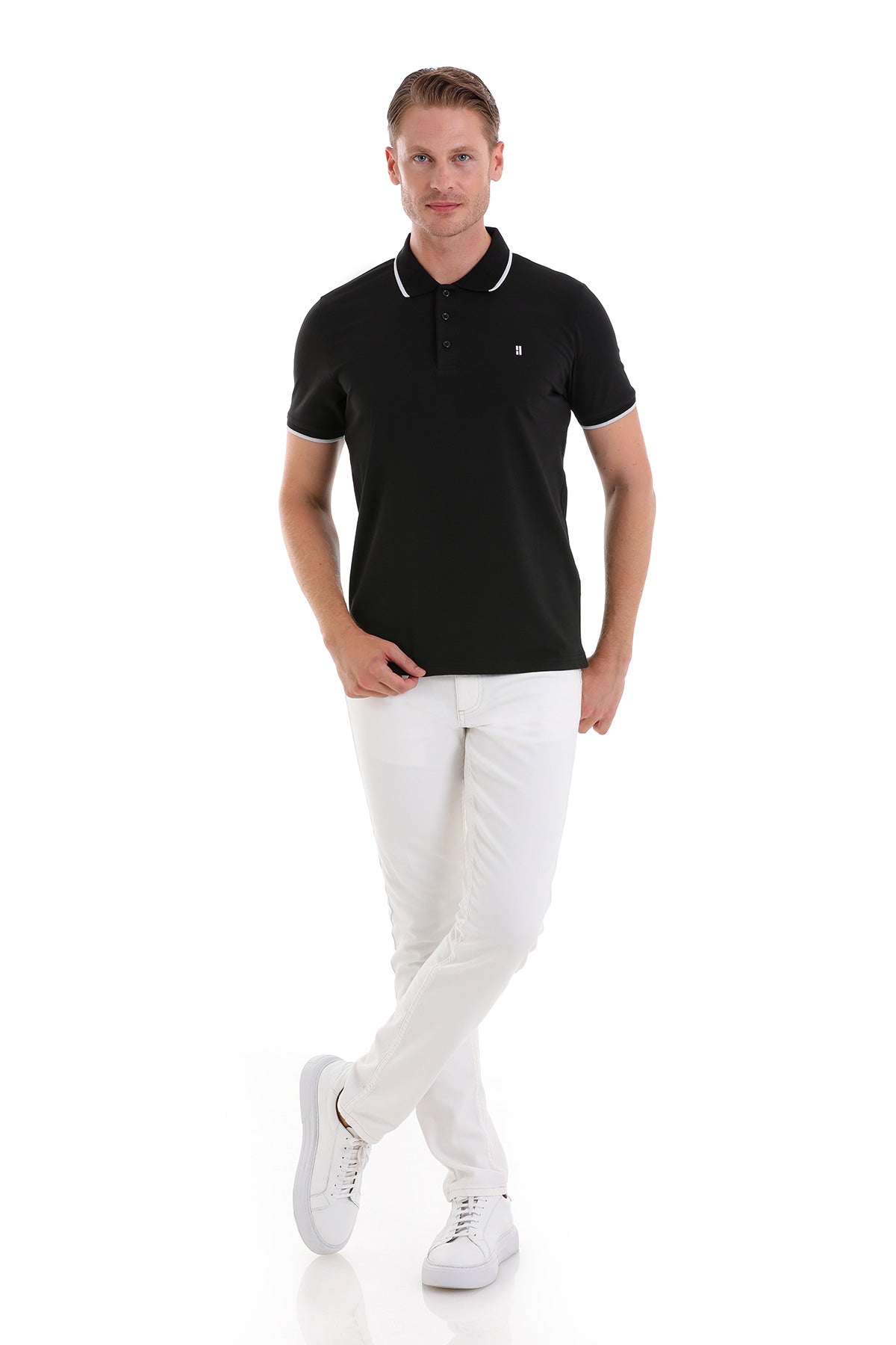 Regular Fit Black Basic 100% Cotton Polo T-Shirt - MIB