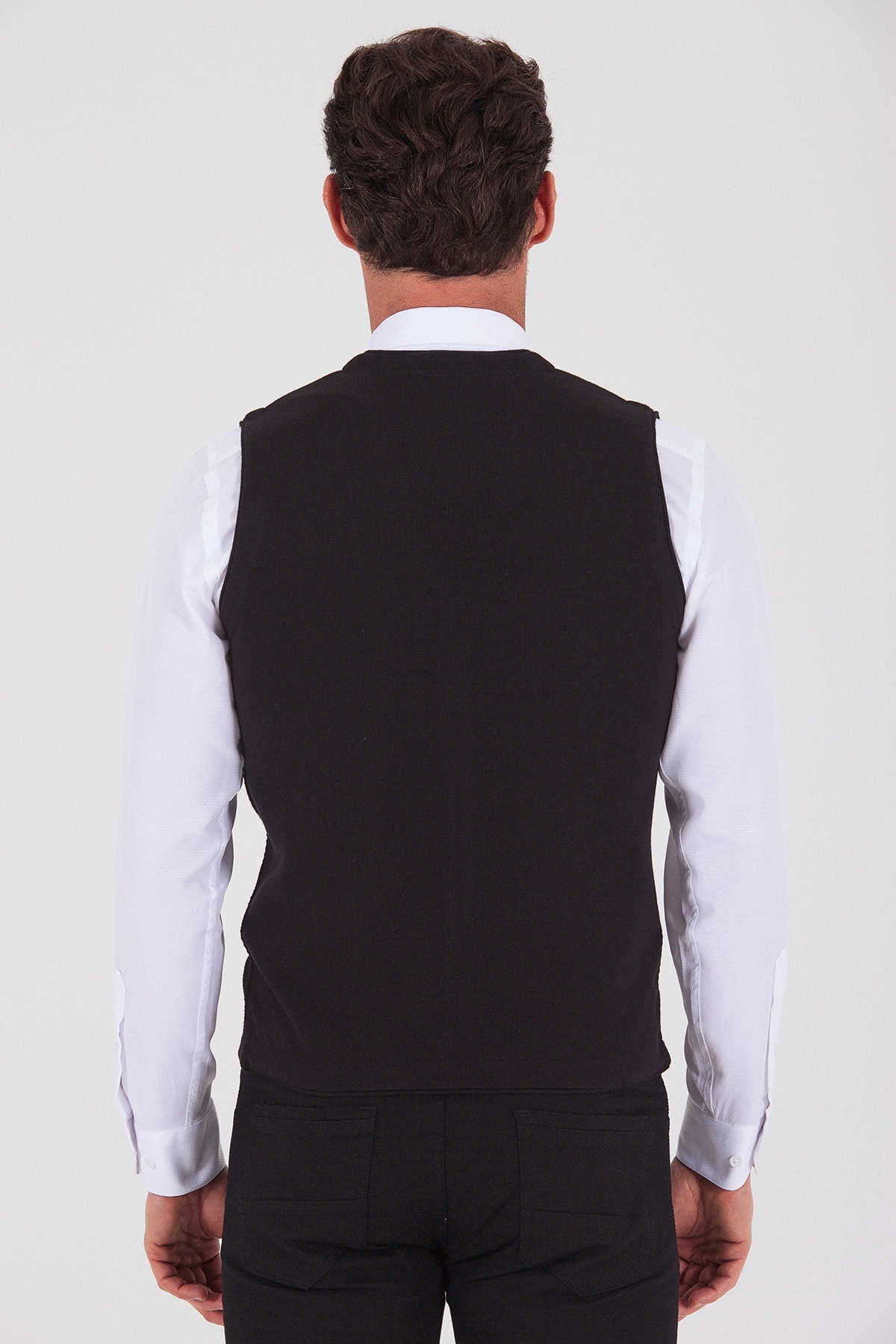 Regular Fit Black - Burgundy Cotton Blend Vest - SAYKI