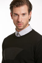 Regular Fit Black - Charcoal Cotton Blend Crewneck Sweater