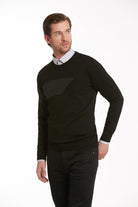 Regular Fit Black - Charcoal Cotton Blend Crewneck Sweater