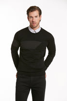 Regular Fit Black - Charcoal Cotton Blend Crewneck Sweater